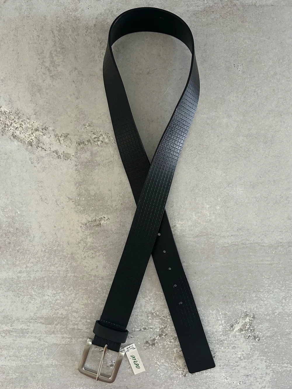 Aerie Textured Grid Leather Belt, Black M NWT